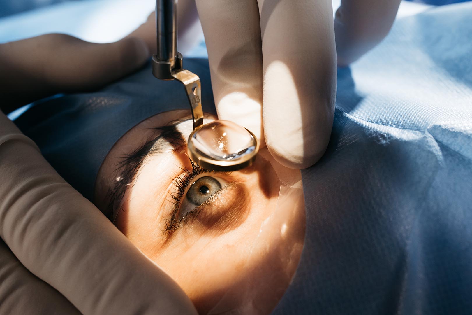 Man getting new glasses at an eye doctor appointment